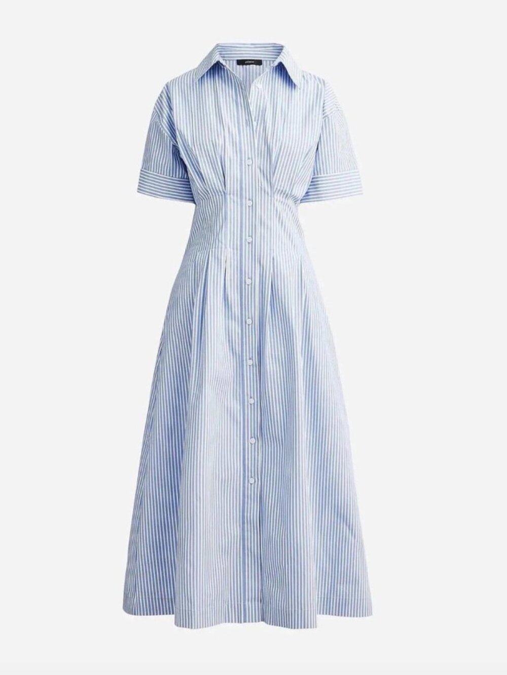 J. Crew Blue and White Striped Seamed Midi Dress Front Buttons size 12